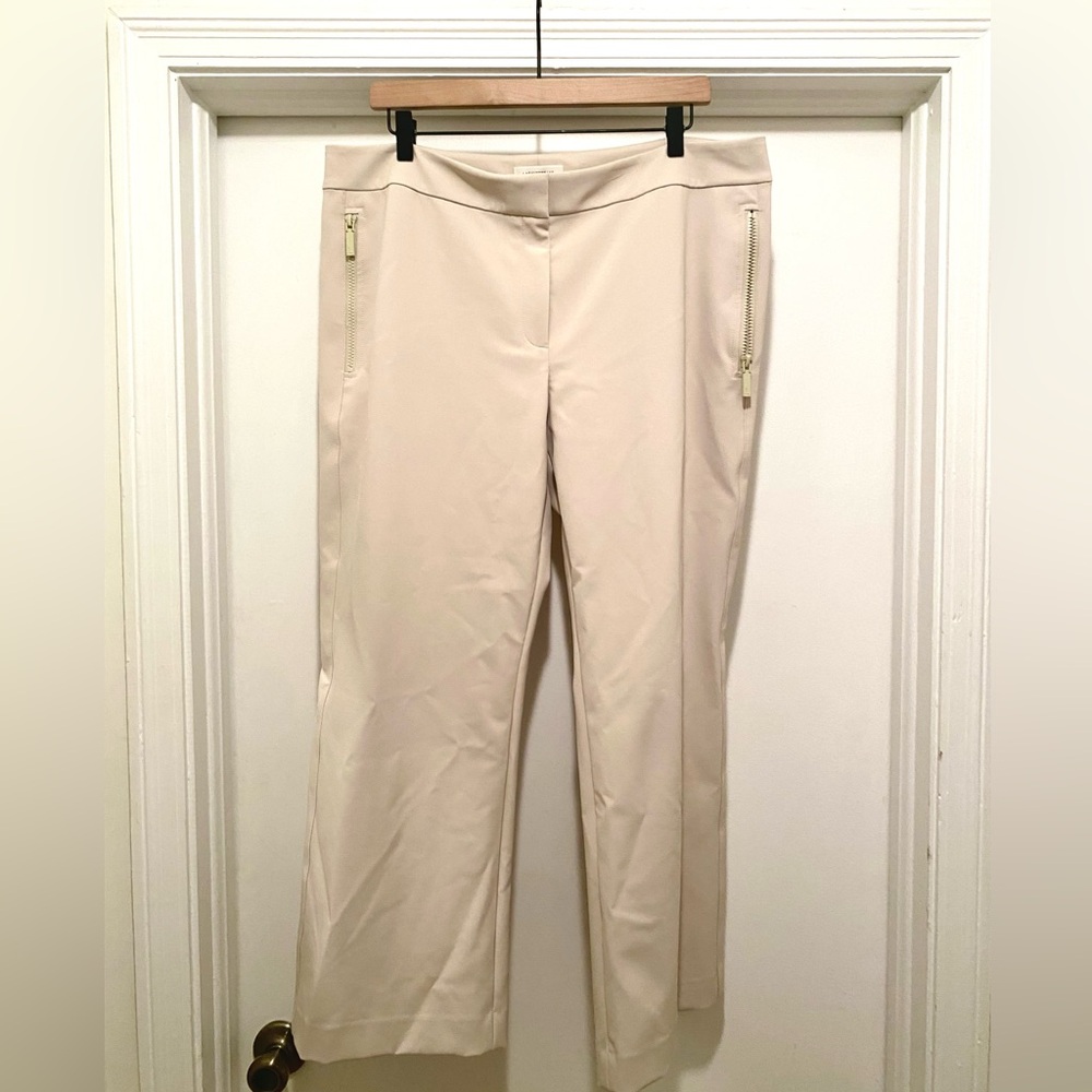 Lafayette 148 Light Tan Khaki Cropped Pants Size 16 Zipper Pockets